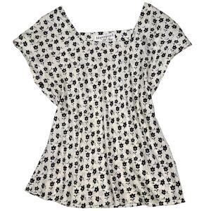 Vintage Blassport by Bill Blass Floral Silk Jacquard Blouse Black Ivory Size 14